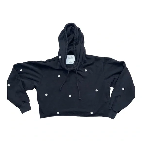 HOLLISTER Daisy Cropped Pullover Hoodie Sweatshirt in Dark Gray/Black Size S - Picture 4 of 8